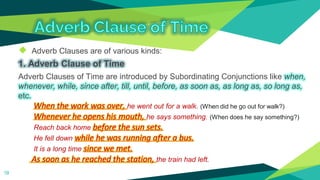◆ Adverb Clauses are of various kinds:
1. Adverb Clause of Time
Adverb Clauses of Time are introduced by Subordinating Con...