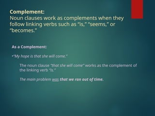 Using Complement Noun Clauses-definition and main types with examples | PPT