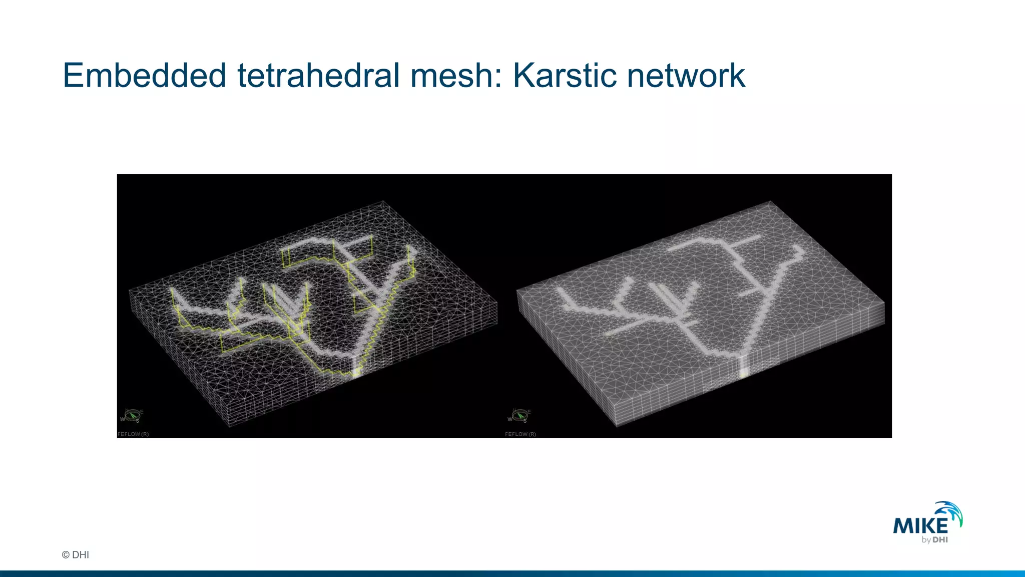 Embedded tetrahedral mesh: Karstic network
© DHI
 