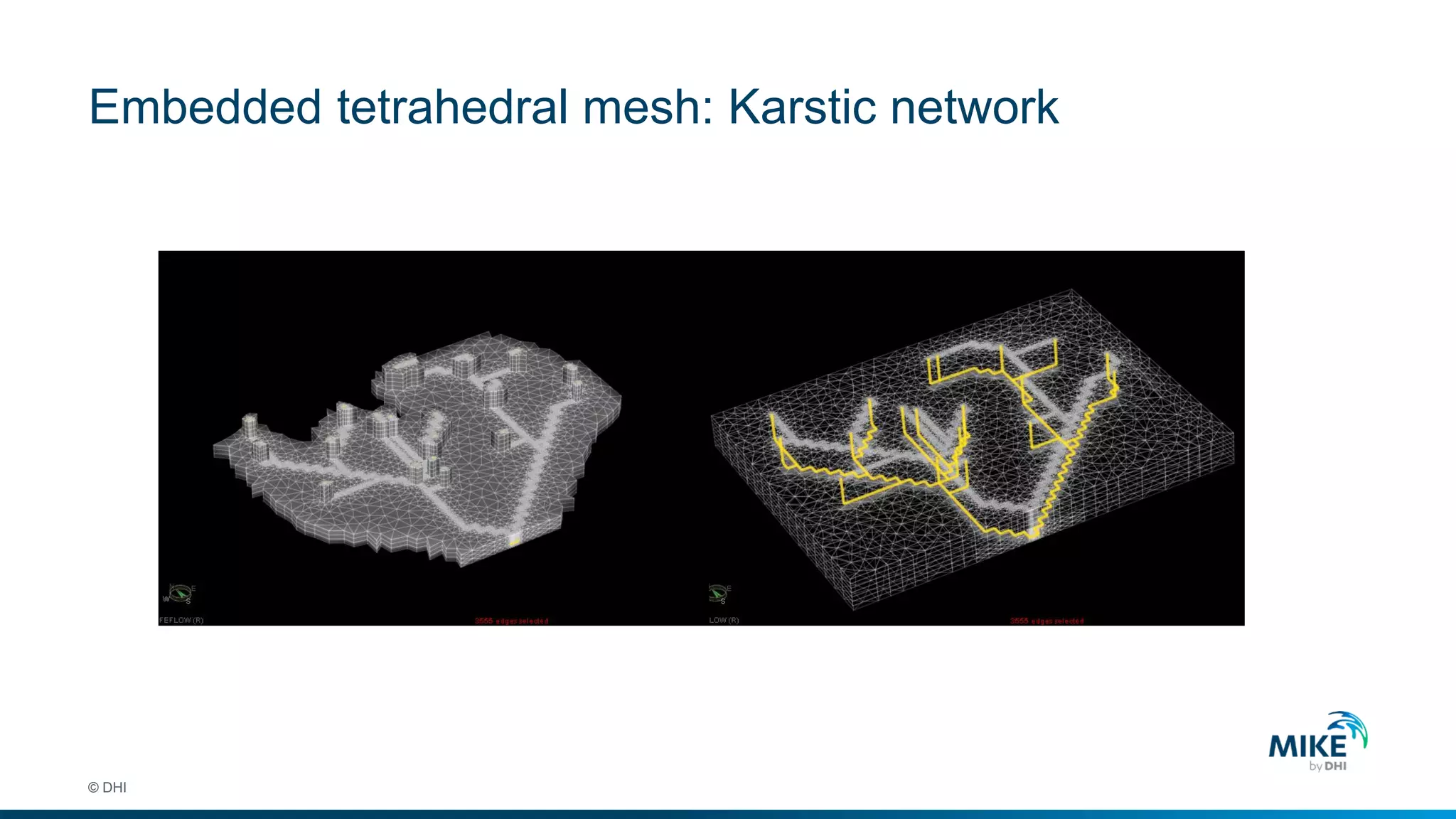 Embedded tetrahedral mesh: Karstic network
© DHI
 