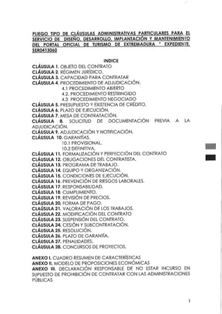 Clausulas administrativas Pliego Turismo Extremadura 2013