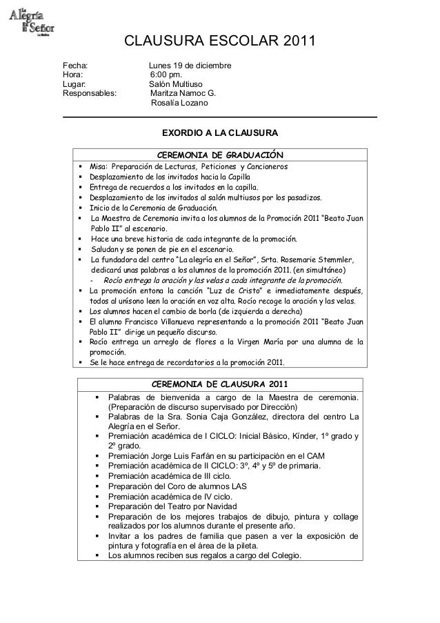 Clausura escolar 2011 las