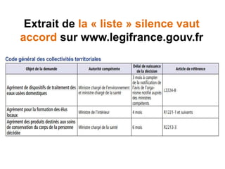 Extrait de la « liste » silence vaut
accord sur www.legifrance.gouv.fr
 