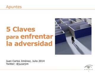 15 Claves para enfrentar la adversidad – Juan Carlos Jiménez - @jucarjim – Julio 2014
Juan Carlos Jiménez, Julio 2014
Twitter: @jucarjim
Apuntes
5 Claves
para enfrentar
la adversidad
 