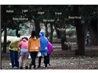 Hablar
Relacionarse
Ligar
Jugar Crear
Aprender
“Posturear”
Divertirse
Participar
 