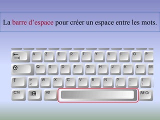 La barre d’espace pour créer un espace entre les mots.
 