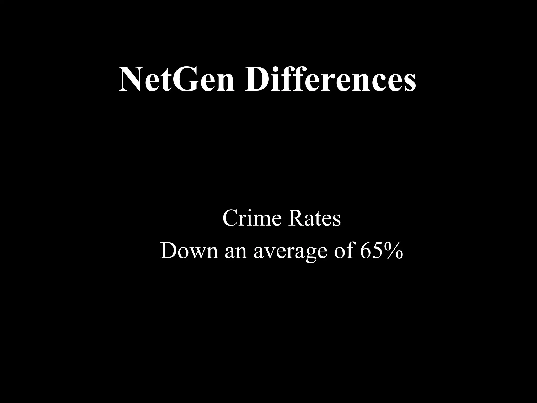 NetGen Differences Crime Rates Down an average of 65% 