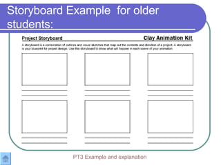 Storyboard Example  for older students: PT3 Example and explanation 