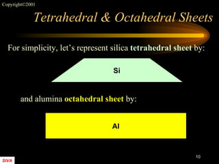 Tetrahedral & Octahedral Sheets For simplicity, let’s represent silica  tetrahedral sheet  by:  Si and alumina  octahedral sheet  by:  Al 