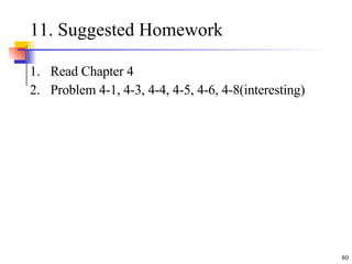 11. Suggested Homework Read Chapter 4 Problem 4-1, 4-3, 4-4, 4-5, 4-6, 4-8(interesting) 