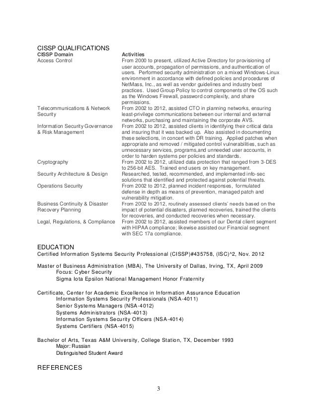 Resume for cissp