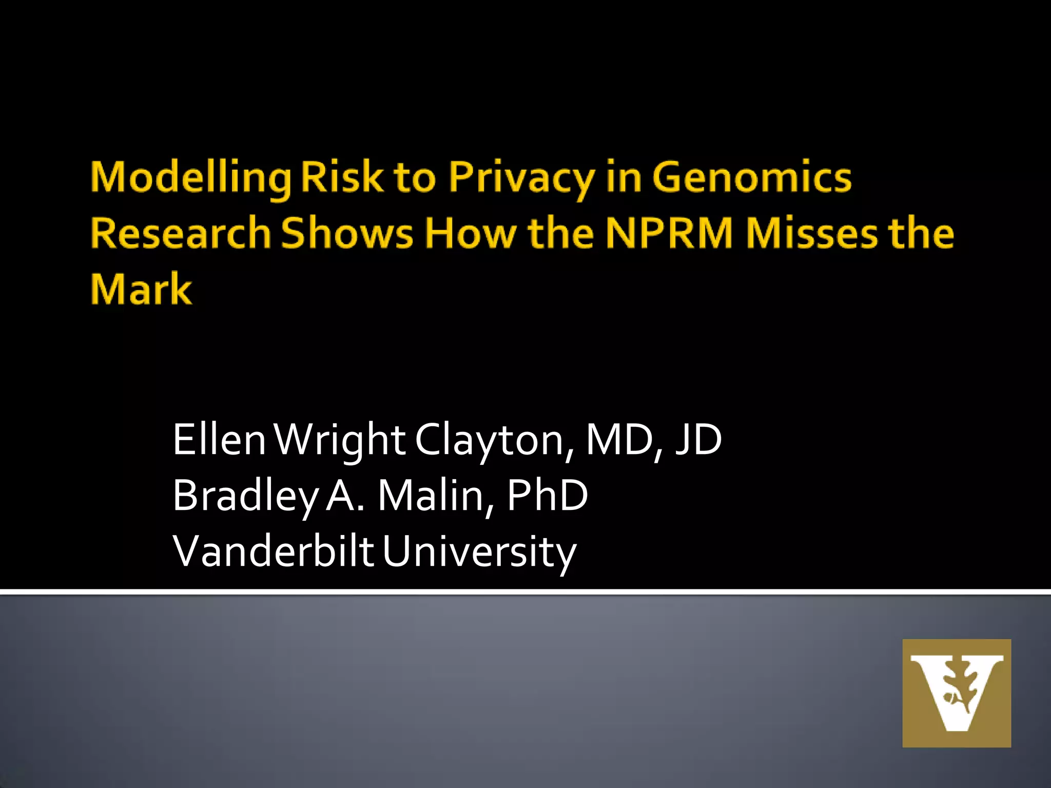 EllenWrightClayton, MD, JD
BradleyA. Malin, PhD
VanderbiltUniversity