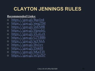 CLAYTON JENNINGS RULES
Recommended Links:
⬜ https://goo.gl/Bqo1n4
⬜ https://goo.gl/meg7JM
⬜ https://goo.gl/2sEN8R
⬜ https://goo.gl/HpudsL
⬜ https://goo.gl/ZLoLzX
⬜ https://goo.gl/G7YBBS
⬜ https://goo.gl/iqYX6A
⬜ https://goo.gl/J4x1yv
⬜ https://goo.gl/J3sktH
⬜ https://goo.gl/hKaT1S
⬜ https://goo.gl/m7pZb7
CALL US AT (551)-522-5225 22
 