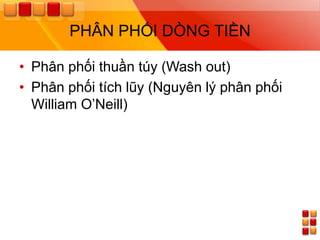 PHÂN PHỐI DÕNG TIỀN

• Phân phối thuần túy (Wash out)
• Phân phối tích lũy (Nguyên lý phân phối
  William O’Neill)
 