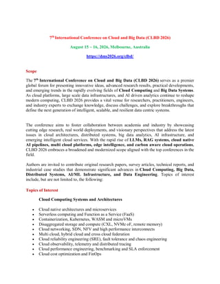 7th International Conference on Cloud and Big Data (CLBD 2026) | PDF