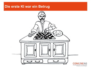 Mit künstlicher Intelligenz ist alles möglich
Bildquelle: stern.de
Irgendwann werden wir nicht mehr gezwungen sein, selbst zu fahren,
sondern lassen uns von unserem Auto chauffieren. So das Versprechen,
welches heutzutage als erstes genannt wird, wenn jemand über
maschinelles Lernen und künstliche Intelligenz spricht.
Bis es soweit ist, vergeht sicherlich noch viel Zeit. Zeit die aber nicht der
Technologie, sondern vor allem uns Menschen geschuldet ist.
Was hinter maschinellem Lernen aber schon heute steckt, sollen die
folgenden Slides verdeutlichen.
 