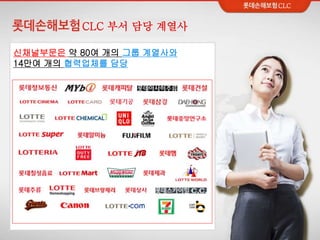 CLC
신채널부문은 약 80여 개의 그룹 계열사와
14만여 개의 협력업체를 담당
CLC 부서 담당 계열사
 