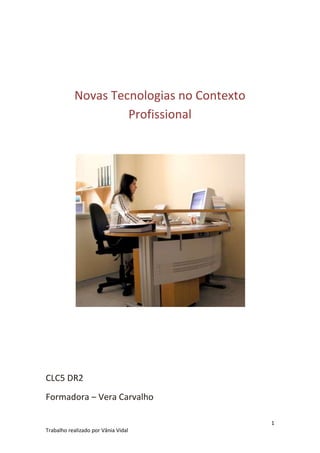 Novas Tecnologias no Contexto Profissional<br />CLC5 DR2<br />Formadora – Vera Carvalho<br />Introdução<br />A Tecnologia  é um termo que envolve o conhecimento técnico e científico e as ferramentas em que servem de processos a serem utilizados a partir de materiais criados.<br />Vou abordar o Tema “ As Novas Tecnologias no Contexto Profissional “ .<br />Falo nos equipamentos  tecnológicos e suas funções no trabalho de uma administrativa<br />Entrevista sobre as Novas Tecnologias no Contexto Profissional à Administrativa<br />Isabel Frias<br />Bom dia Isa,<br />Venho fazer-te uma entrevista sobre as Novas Tecnologias no contexto profissional, onde pretendo abordar os equipamentos informáticos que utilizas no dia-a-dia como administrativa.<br />Vânia - Quais os equipamentos tecnológicos que utilizas normalmente?<br />Isa – Utilizo o computador, o fax, a impressora multifunções e a máquina de pesar dinheiro.<br />Vânia – Quais as funções de cada equipamento?<br />Isa – Utilizamos o fax para envio de facturas a fornecedores. Quando recebemos a respectiva alteração de preços enviada pela Petrogal procedemos ao envio para os respectivos postos a dar conhecimento dos mesmos.<br />Vânia – Achas que é vantajoso e evolução tecnológica na empresas? Porquê?<br />Isa – É mais que vantajoso, é uma ajuda preciosa porque nos auxilia muito no dia-a-dia e de maior rapidez na execução das tarefas. <br />Vânia – Qual é o equipamento tecnológico que consideras mais útil para um administrativo? Porquê?<br />Isa – O computador porque é um equipamento que mais nos auxilia e hoje sem ele não é possível desenvolver os trabalhos do nosso dia-a-dia.<br />Vânia - Que tipo de vantagens oferece um equipamento como por exemplo as impressoras multifunções? Porquê?<br />Isa – Antigamente tínhamos que ir a outra impressora recolher os papeis que imprimíamos.<br />Tínhamos que ter uma outra impressora para fotocopiar e também outra a cores para o caso de queremos a impressão colorida.<br />Vânia - No caso de prazos a cumprir que equipamentos relacionados com que funções que consideras mais eficientes?<br />Isa – Para mim a impressora, porque faz muita impressão para os postos, o computador que me auxilia na venda do combustível e a máquina de pesar porque é ela que nos fornece um serviço mais rápido na  contagem.<br />Vânia – Quantas horas trabalhas normalmente?<br />Isa – Trabalho 7 horas.<br />Vânia – Já tiveste alguns problemas técnicos com o computador? Se sim, quais? Como os resolveste?<br />Isa – Sim. O computador às vezes bloqueia e quando isso acontece nós comunicamos a um colega da empresa para resolver o problema.<br />Vânia – A organização é uma das tarefas mais importantes para uma Administrativa.<br />Como é que organizas a tua agenda de trabalho, daria/semanal/mensal?<br />Isa – Tenho uma agenda e também um computador onde organizo o meu trabalho diário (agendamento reuniões).<br />Vânia – O que mudarias no teu método de trabalho? Porquê?<br />Isa – No meu método de trabalho não mudaria rigorosamente nada. Todas as tarefas estão bastante organizadas e coordenadas por nós.<br />Vânia - Fazes atendimento telefónico? Se sim, quais as vantagens e desvantagens do telefone para uma administrativa?<br />Isa – Raramente, só quando existem avarias nos postos que estão ao meu encargo é que procedo ao contacto.<br />As vantagens que considero são: quando entramos em contacto com os funcionários para controlo do trabalho na rua. <br />As desvantagens:  quando estamos ao telefone perdemos tempo que poderia ser utilizado para fazer outras tarefas.<br />Vânia – Que tipo de conselhos darias a uma futura Administrativa, tendo em conta o uso das novas tecnologias?<br />Isa – Acima de tudo a organização.<br />Essa mesma organização deve ser colocada em prática no computador com vista a evitar perda de dados ou informação importantes na empresa.<br />Uma Administrativa deve zelar pela empresa, “ vestindo a camisola “, com brio, empenhada, rigorosa, responsável e sobretudo manter o sigilo profissional.<br />Conclusão<br />Gostei imenso de fazer este trabalho que me deu grande satisfação uma vez que eu também já fui Técnica Administrativa e utilizava equipamentos tecnológicos que eram muito importantes para um escritório, tais como: <br />Computador, Impressora Multifunções e Telefone.<br />Comparando o antigamente com o presente as tecnologias foram avançando à medida do tempo e permitiram o acompanhamento da mudança para melhor.<br />Relembrando os equipamentos que existiam quando iniciei a minha vida profissional como administrativa, sem dúvida que os meios tecnológicos eram inferiores, ou seja, os computadores eram enormes com introdução de disquetes, existia o fax gigantesco, fotocopiadora pequena, um scanner e um telefone com uma ou duas extensões.<br />Hoje a tecnologia veio expandir ao conhecimento de todos as vantagens do funcionamento de cada equipamento.<br />Hoje temos equipamentos que têm diversas funções que permitem um acesso rápido, fácil e o aproveitamento de tempo, que é bastante valioso.<br />Sem dúvida que este meios tecnológicos são uma mais valia para uma técnica administrativa, sem eles existiria muito mais stress e o trabalho não seria tão perfeito.<br />Fontes Consultadas<br />www.google.com ( imagens )<br />