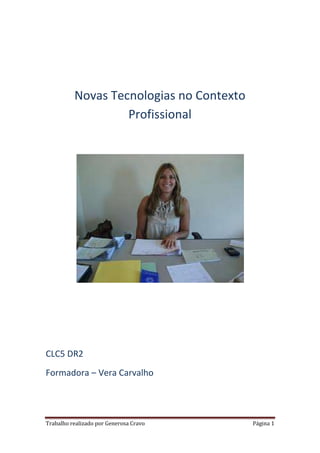 Novas Tecnologias no Contexto Profissional<br />CLC5 DR2<br />Formadora – Vera Carvalho<br />Introdução<br />Vou abordar o Tema “ As Novas Tecnologias no Contexto Profissional “ .<br />Falo nos equipamentos  tecnológicos e suas funções no trabalho de uma recepcionista.<br />A Tecnologia  é um termo que envolve o conhecimento técnico e científico e as ferramentas a serem utilizadas a partir de materiais criados.<br />AS NOVAS TECNOLOGIAS NO CONTEXTO PROFISSIONAL COMO RECEPCIONISTA<br />Eu trabalhei numa Empresa de Rent-a-Car, tinha funções como recepcionista.<br />Normalmente, iniciava o meu dia de trabalho, consultando o mapa de trabalho e analisando os carros que tínhamos disponíveis para entrega e recolha.<br />Os equipamentos tecnológicos que utilizava eram os seguintes:<br />- Telefone<br />- Fax<br />- Sistema de Multibanco como forma de pagamento do aluguer de viaturas<br />O nosso mapa de trabalho era feito da seguinte maneira:<br />- A3 sobre o lado esquerdo, em fila e por ordem, estavam escritos os nºs dos veículos e respectivas matrículas e marcas. Na restante folha à direita, sobre comprimento e largura estavam os dias do mês em quadriculado.<br />Ao dar-mos saída de um veículo, pela ordem de dia, por ex. ao dia 5, registávamos o número  e a  matrícula ( N.º 22,  AN – 81 – 87 ), supondo que o veículo era alugado por três dias o prazo seria até ao dia 7.<br />Registávamos no quadrado n.º 7 o número do veículo e a matrícula.<br />Seguidamente  telefonava para o aeroporto a fim de saber qual o ponto da situação do aluguer de veículos e dar instruções das horas em que se iam buscar as recolhas e informar quais os veículos que iam constituir nova frota.<br />Eu mantinha contacto telefónico para obter informações se as entregas e recolhas estavam a ser feitas nas horas previstas, ou se existia alguma alteração ou não para assim poder fazer a actualização no mapa de serviços.<br />Para além dos veículos e telefone também usávamos o fax que era utilizado na maioria pelas agências de viagens e firmas que habitualmente se deslocavam à ilha ( Açores ).<br />No fax constava uma mensagem normalmente curta ( “ Reserva-se veículo da classe B para o dia 5 de Junho à chegada do TP 857, previsto para as 14h35 pelo período de três dias. A/c Maria Generosa, Atenciosamente. Anabela Cardoso “ ).<br />Como formas de pagamento alguns clientes utilizavam cartões de crédito.<br />Tínhamos uma máquina onde colocávamos o cartão por baixo, o papel triplo por cima e passávamos o cursor da mesma por cima  onde ficava  <br />Uma espécie de químico. Eram destacadas as três folhas, uma para o cliente, uma para nós e para o Banco.<br />Vantagens dos equipamentos tecnológicos:<br />Fax: Permitia fazer e receber as reservas às agências no Continente no qual ficávamos com o comprovativo das mesmas.<br />Telefone – Através deste, tínhamos o controlo de toda a frota, quer da Cidade de Angra como a do Aeroporto, situada na Vila da Praia da Vitória  e também o atendimento ao cliente.<br />Sistema de Multibanco – Permitia receber os pagamentos na hora de entrega das viaturas.<br />Veículos automóveis – Eram a nossa fonte de rendimentos.<br />Desvantagens dos equipamentos tecnológicos:<br />Não existiam desvantagens.<br /> <br />Conclusão<br />Gostei imenso de fazer este trabalho porque  me deu oportunidade de aprender imensas coisas  e comunicar com imensas pessoas a nível nacional como internacional.<br />Hoje temos equipamentos que têm diversas funções que permitem um acesso rápido, fácil e o aproveitamento de tempo, que é bastante valioso.<br />Sem dúvida que este meios tecnológicos são uma mais valia para uma recepcionista, sem eles eu não teria trabalho uma vez que um veículo automóvel é imprescindível para a nossa vida profissional e pessoal.<br />Fontes Consultadas<br />www.google.com ( imagens )<br />