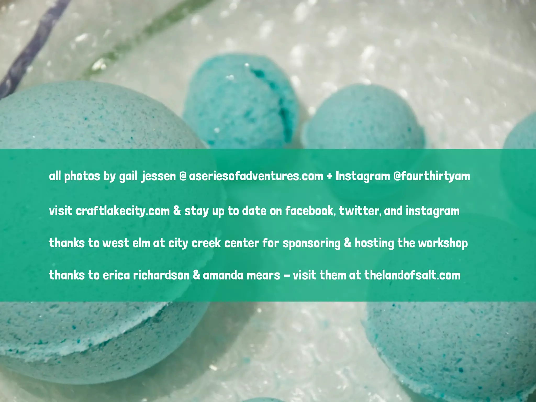 all photos by gail jessen @ aseriesofadventures.com + Instagram @fourthirtyam
visit craftlakecity.com & stay up to date on facebook, twitter, and instagram
thanks to west elm at city creek center for sponsoring & hosting the workshop
thanks to erica richardson & amanda mears - visit them at thelandofsalt.com

 