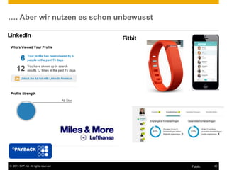 © 2015 SAP AG. All rights reserved. 22Public
…. Aber wir nutzen es schon unbewusst
LinkedIn
Fitbit
 