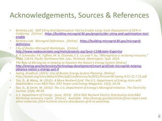 Acknowledgements, Sources & References
• Berkeley Lab. DER Siting And Optimization Tool to Enable Large Scale Deployment o...