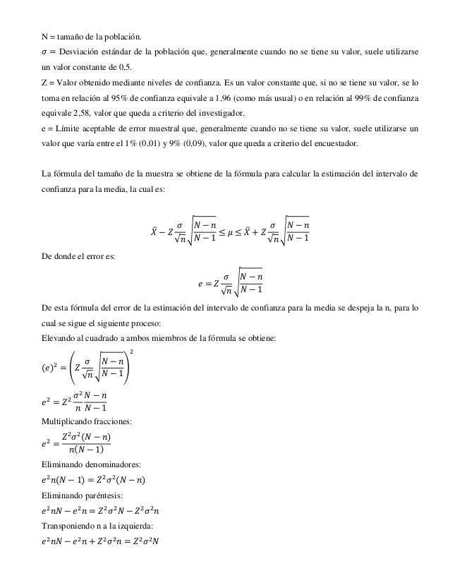 Calculo Del Tamano De La Muestra