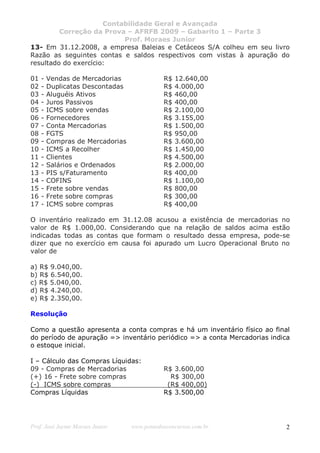Cálculo do custo das mercadorias vendidas (cmv) | PDF