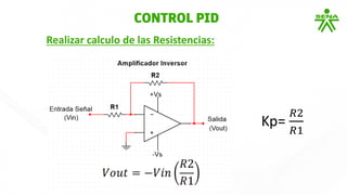 Realizar calculo de las Resistencias:
CONTROL PID
Kp=
𝑅2
𝑅1
 