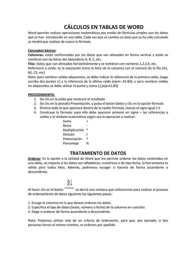 Cálculos en tablas de word