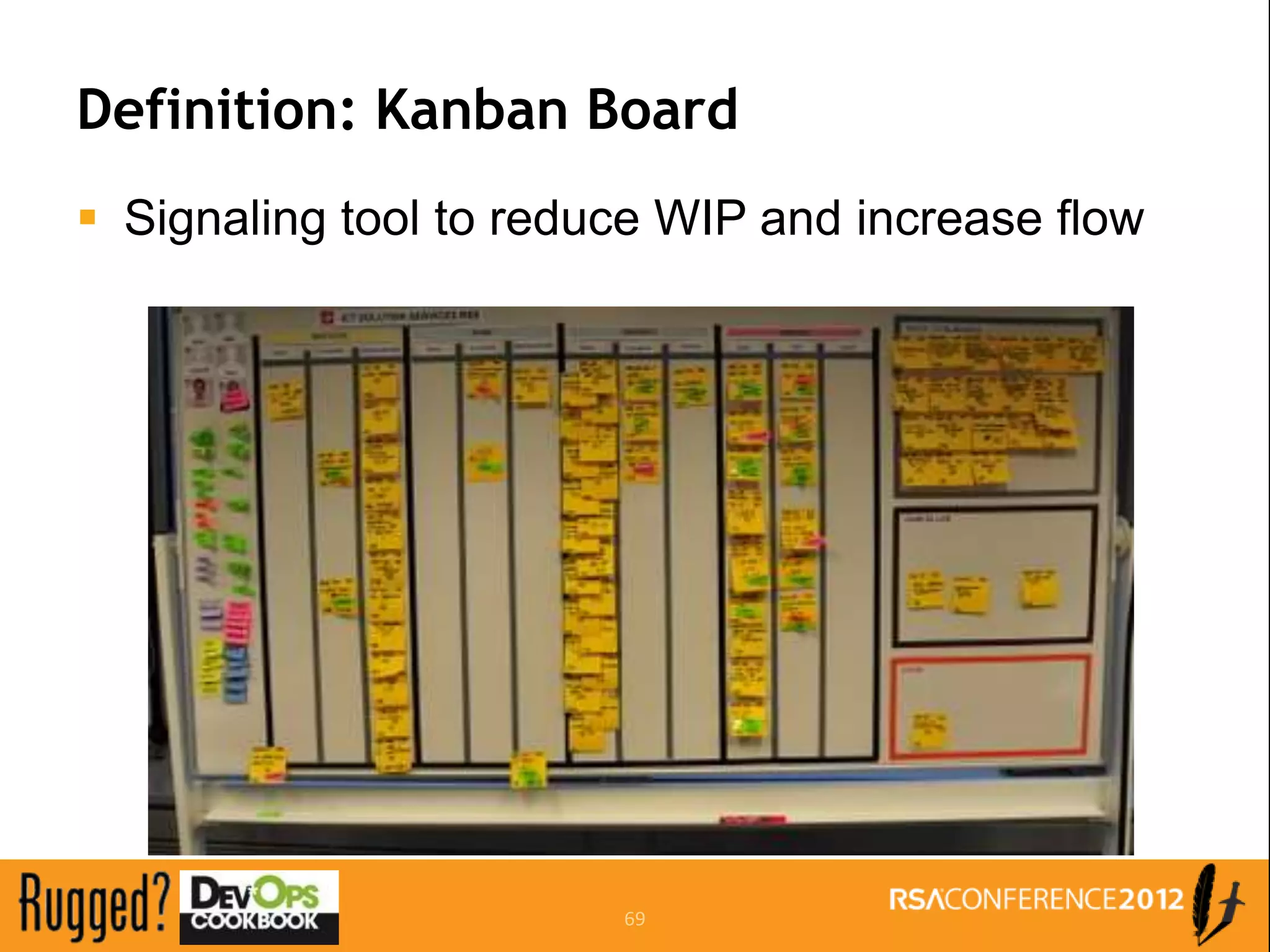 Definition: Kanban Board
 Signaling tool to reduce WIP and increase flow




                        69
 