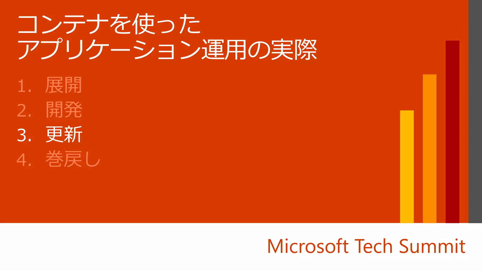 Microsoft Tech Summit
1. 展開
2. 開発
3. 更新
4. 巻戻し
 