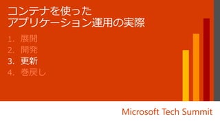 Microsoft Tech Summit
1. 展開
2. 開発
3. 更新
4. 巻戻し
 