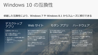 卓越した互換性により、Windows 7 や Windows 8.1 からスムーズに移行できる
 