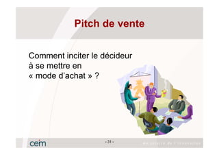 Pitch de vente


Comment inciter le décideur
à se mettre en
« mode d’achat » ?




                   - 31 -
 