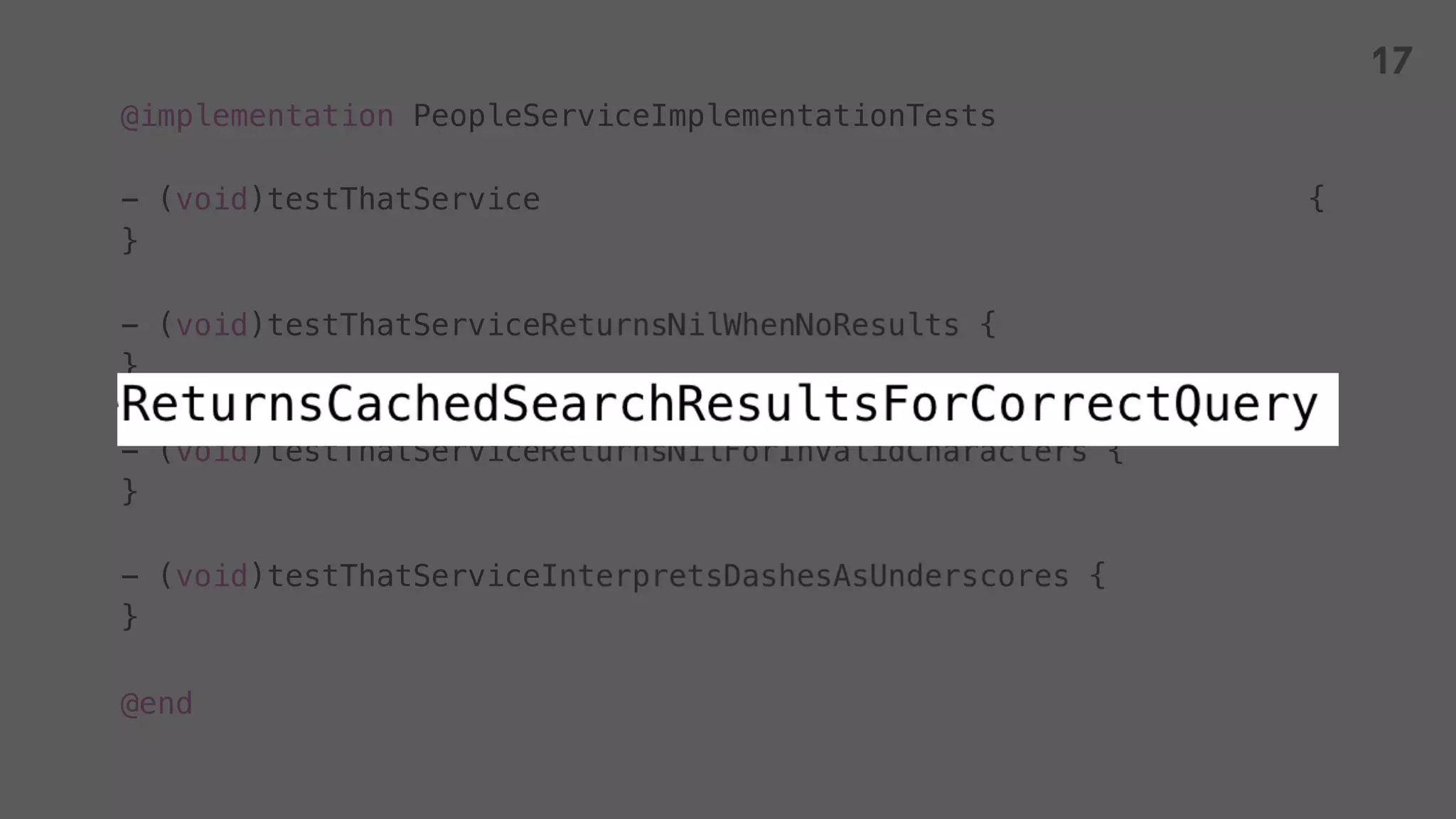 @implementation PeopleServiceImplementationTests
- (void)testThatService {
}
- (void)testThatService {
}
- (void)testThatService {
}
- (void)testThatService {
}
@end
17
 