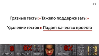 Грязные тесты > Тяжело поддерживать >
Удаление тестов > Падает качество проекта
25
 