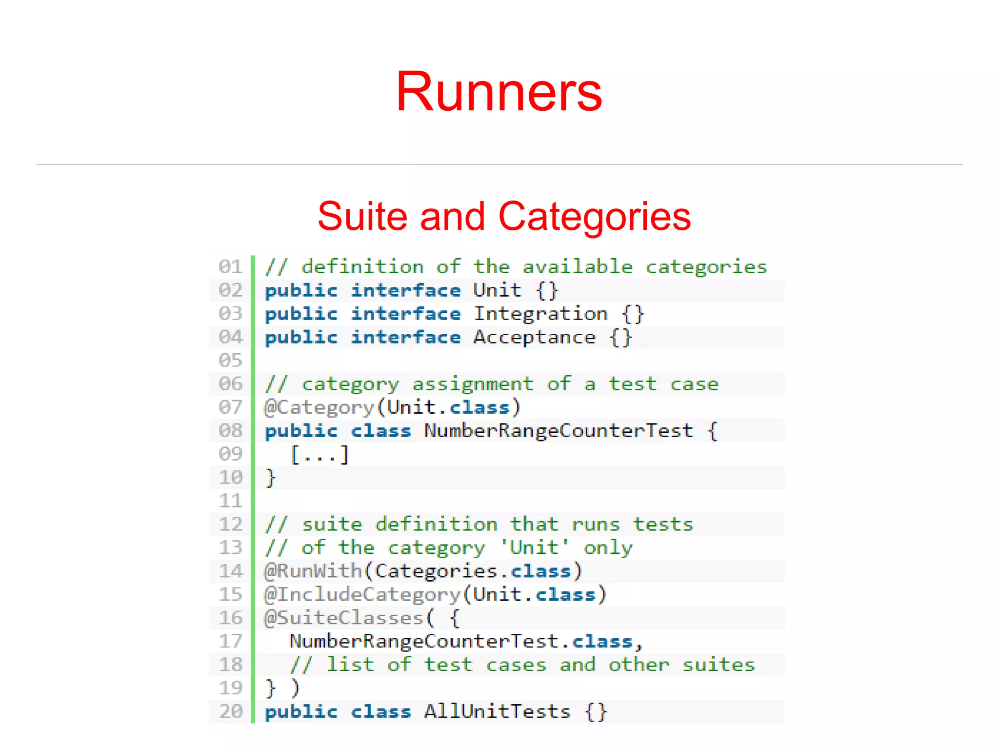Runners 
Suite and Categories 
 