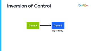 Inversion of Control
Class A Class B
Dependency
 