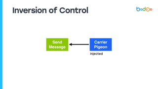 Inversion of Control
Send
Message
Carrier
Pigeon
Injected
 