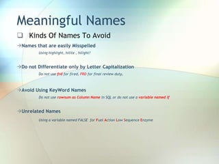 Code Meaningful Name Naming Standards, Clean Code | PPTX