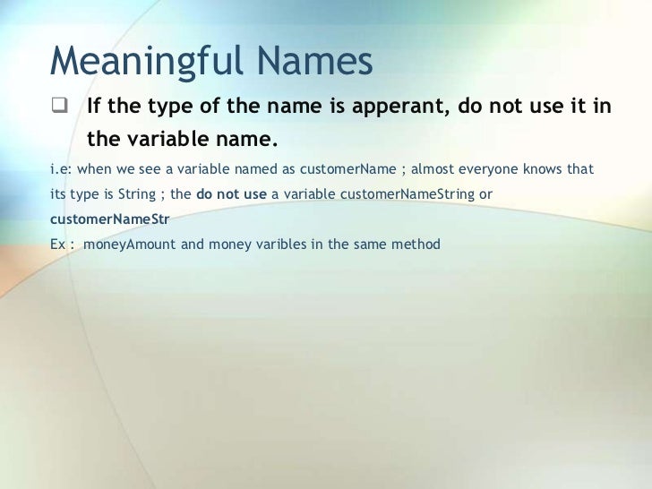 Naming Standards, Clean Code