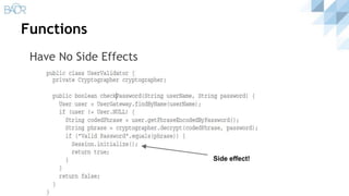 Functions
Have No Side Effects
Side effect!
 