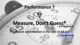 VictorRentea.ro32
Measure, Don’t Guess®
Performance ?
Premature optimization is the root of all evil
– Donald Knuth
– Kirk...