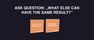ASK QUESTION: „WHAT ELSE CAN
HAVE THE SAME RESULT?”
RESERVATION
COMPLETED
E-SCOOTER
UNAVAILABLE
 