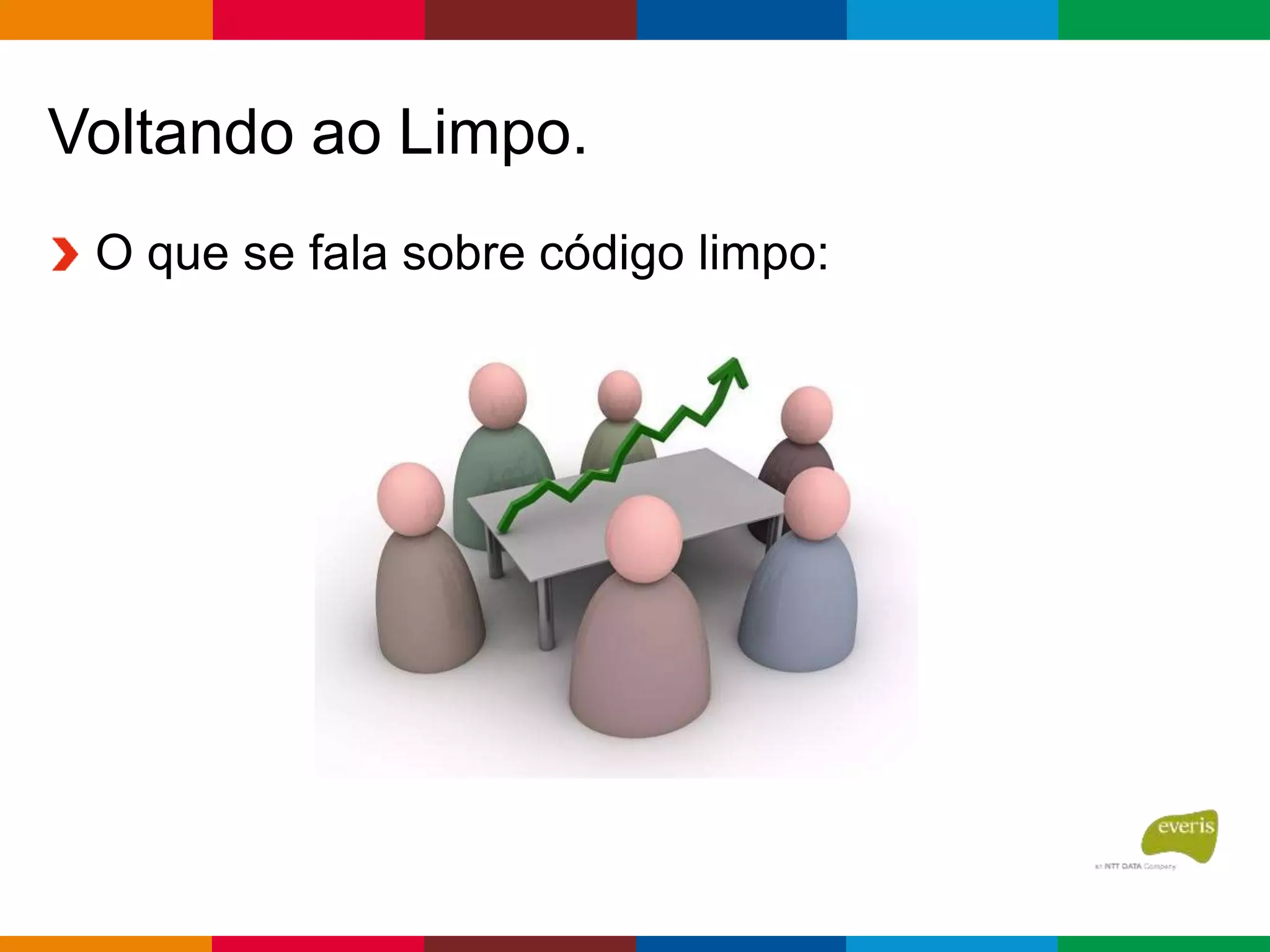 Voltando ao Limpo.
O que se fala sobre código limpo:
 