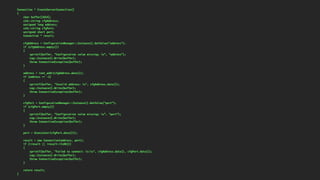 Connection * CreateServerConnection()
{
char buffer[1024];
std::string cfgAddress;
unsigned long address;
std::string cfgPort;
unsigned short port;
Connection * result;
cfgAddress = ConfigurationManager::Instance().GetValue("address");
if (cfgAddress.empty())
{
sprintf(buffer, "Configuration value missing: %s", "address");
Log::Instance().Write(buffer);
throw ConnectionException(buffer);
}
address = inet_addr(cfgAddress.data());
if (address == -1)
{
sprintf(buffer, "Invalid address: %s", cfgAddress.data());
Log::Instance().Write(buffer);
throw ConnectionException(buffer);
}
cfgPort = ConfigurationManager::Instance().GetValue("port");
if (cfgPort.empty())
{
sprintf(buffer, "Configuration value missing: %s", "port");
Log::Instance().Write(buffer);
throw ConnectionException(buffer);
}
port = htons(atoi(cfgPort.data()));
result = new Connection(address, port);
if (!result || !result->IsOK())
{
sprintf(buffer, "Failed to connect: %s:%s", cfgAddress.data(), cfgPort.data());
Log::Instance().Write(buffer);
throw ConnectionException(buffer);
}
return result;
}
 