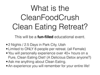This will be a fun-ﬁlled educational event.
•2 Nights / 2.5 Days in Park City, Utah
•Limited to ONLY 8 people per retreat....