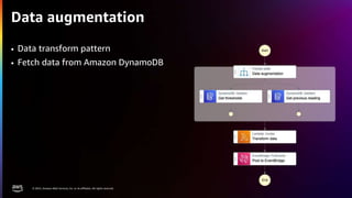 © 2022, Amazon Web Services, Inc. or its affiliates. All rights reserved.
Data augmentation
• Data transform pattern
• Fet...