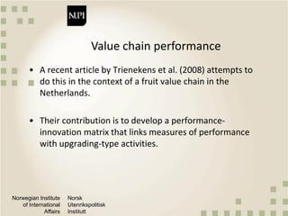 Quantitative methods and metrics for value chain analysis